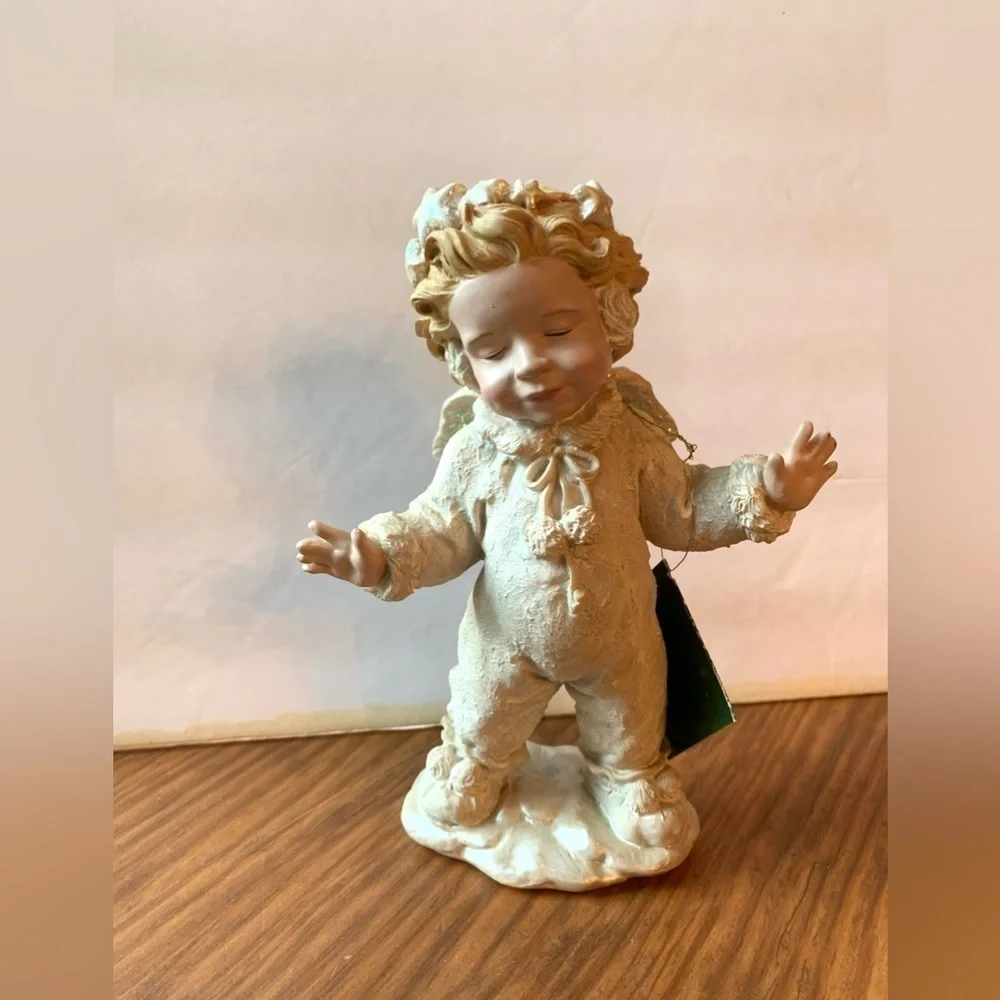 Vintage 8” Snow Angel Eyes Closed Heavy Resin Figure Wish Upon a Star 90s
